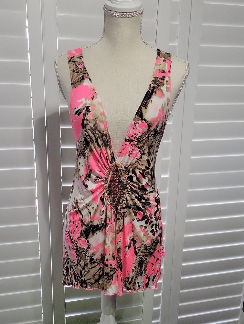 VENUS Pink and Brown Printed Sleeveless Tunic